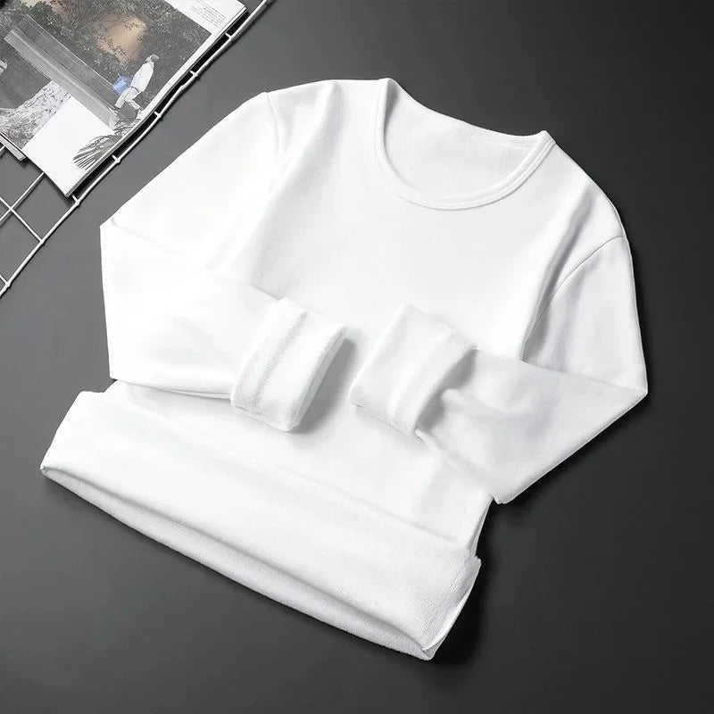 Men's Fleece Lined Thickened Long Sleeve T-Shirt round Neck Base Shirt Autumn Clothes Winter Long Sleeve Warm Underwear