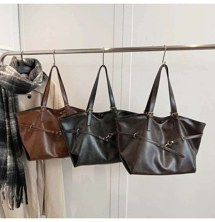 Large Capacity Winter Lady Shoulder Bag Vintage Casual Girl Tote Bags Y2K Pu Leather Female Handbags Women's Commuter Bag Purse