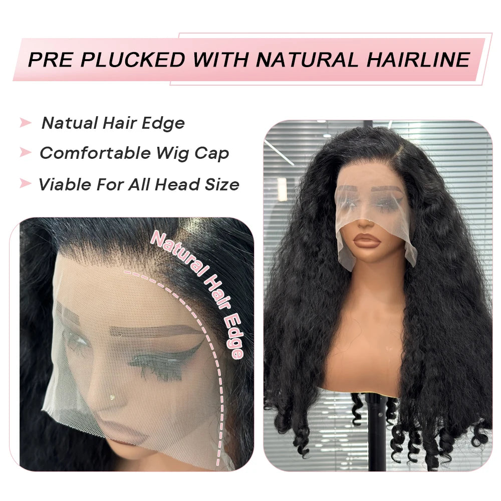 Afro Curly Synthetic Lace Wig For Black Women 200% Density Kinky Straight HD Transparent Lace Front Wigs with Bouncy Curly Ends