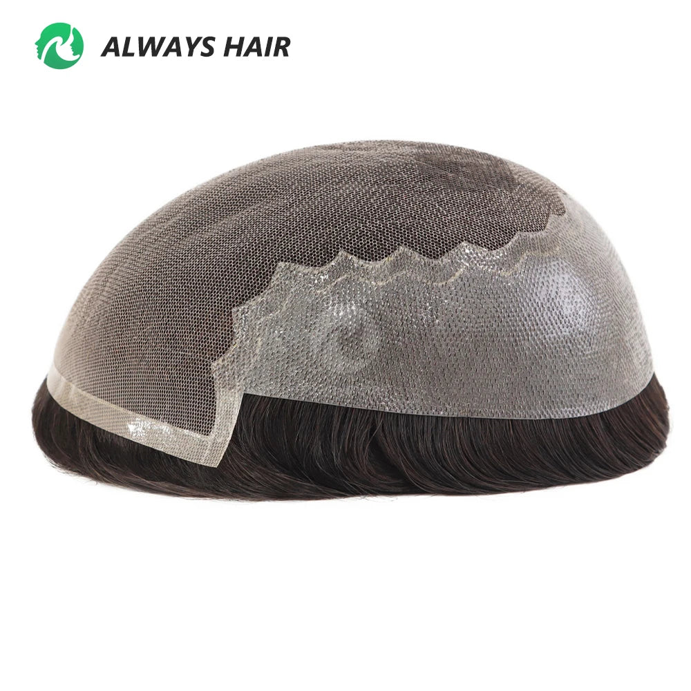 Alwayshair-DUAR Q6 Hair System Invisible Hairline Men Toupee Lace & PU Natural Indian Hair Prosthesis 130 Hair Patch for Man Wig