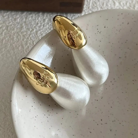 2025 New Water Drop Stud Earrings for Women Vintage Dome Copper Gold Plated Ceramic Metal Women's Earring Teardrop Ear Cuff Girl