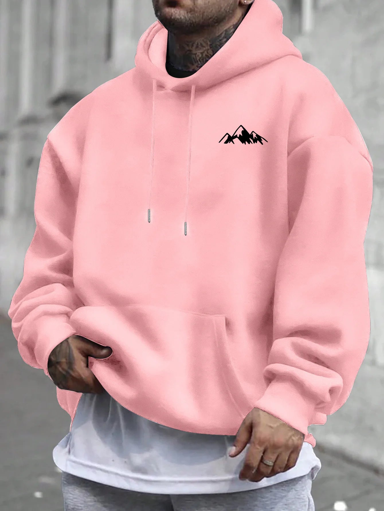 Men'S Casual Pink Hoodie with Fleece Lining Stylish Graphic Long Sleeve Regular Fit Casual Wear Hoodie Front Blend Hoodie
