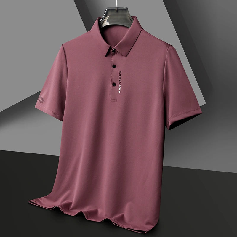 Men's Short Sleeve Solid Color Polo Shirt Breathable Comfortable Elastic Top New Arrivals Casual Business Style