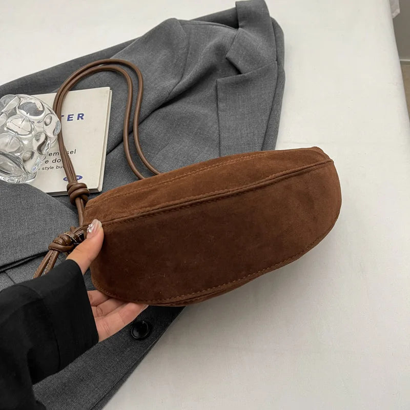 Faux Suede Super Popular Niche Suede Shoulder Bag for Women 2025 Hot Sale Single Crossbody Bags Underarm Dumpling Sweet Bags