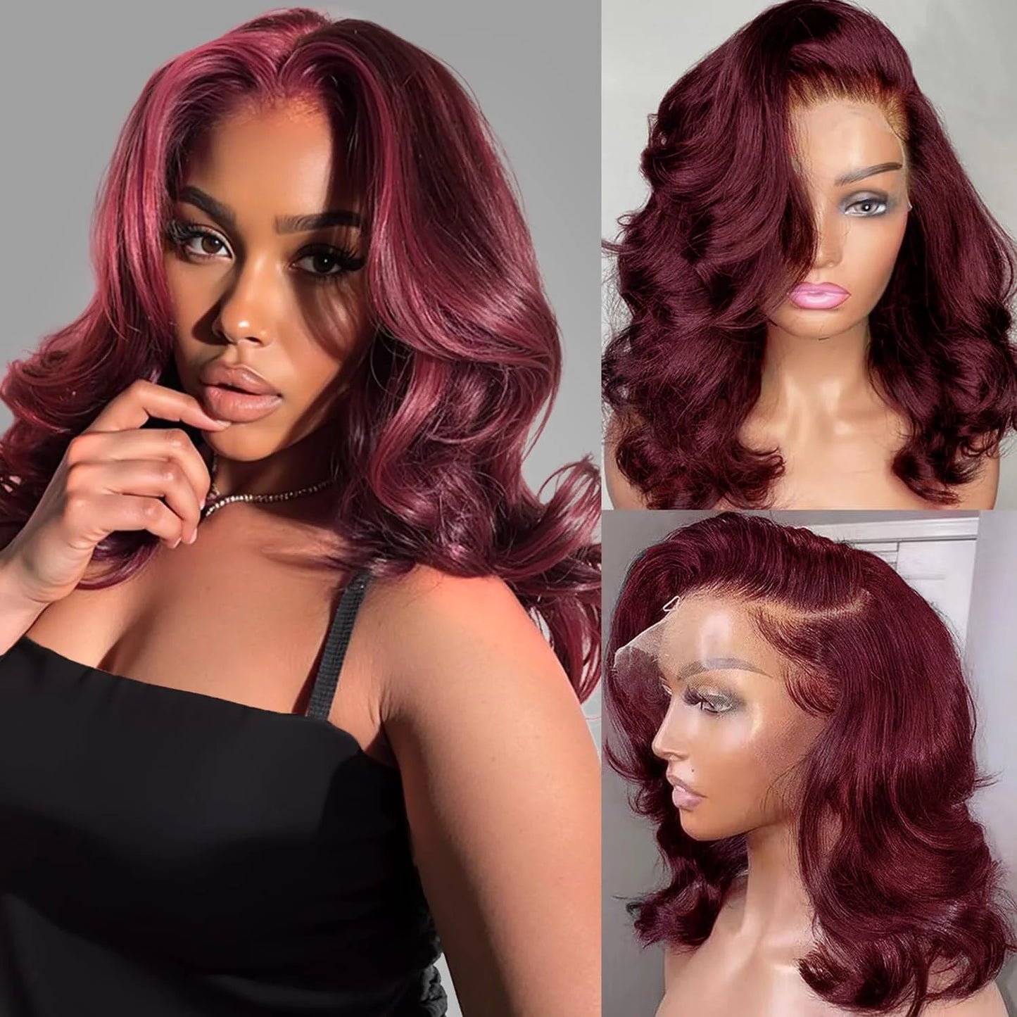 Brazilian 250% Burgundy 99J Body Wave Human Hair Wigs Red Wine Bouncy Curly Short Bob Hair Wigs 13x4 Lace Front Human Hair Wigs