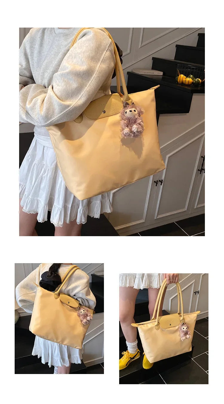 Eco-Friendly Dumpling Shape Tote Bag Versatile Ladies Handbag Single Shoulder Slant Cross Commuter Bag Soft Canvas Square Shape