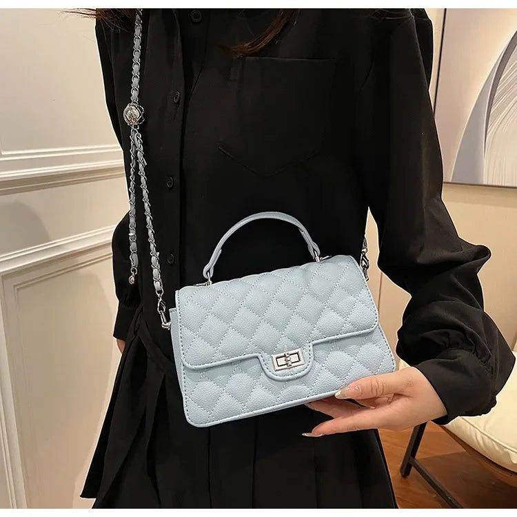 Small Square Lattice Chain Crossbody Bag Women's Shoulder Handbag Simple Handheld Underarm Bag Hot Sale Of The Season New Versat