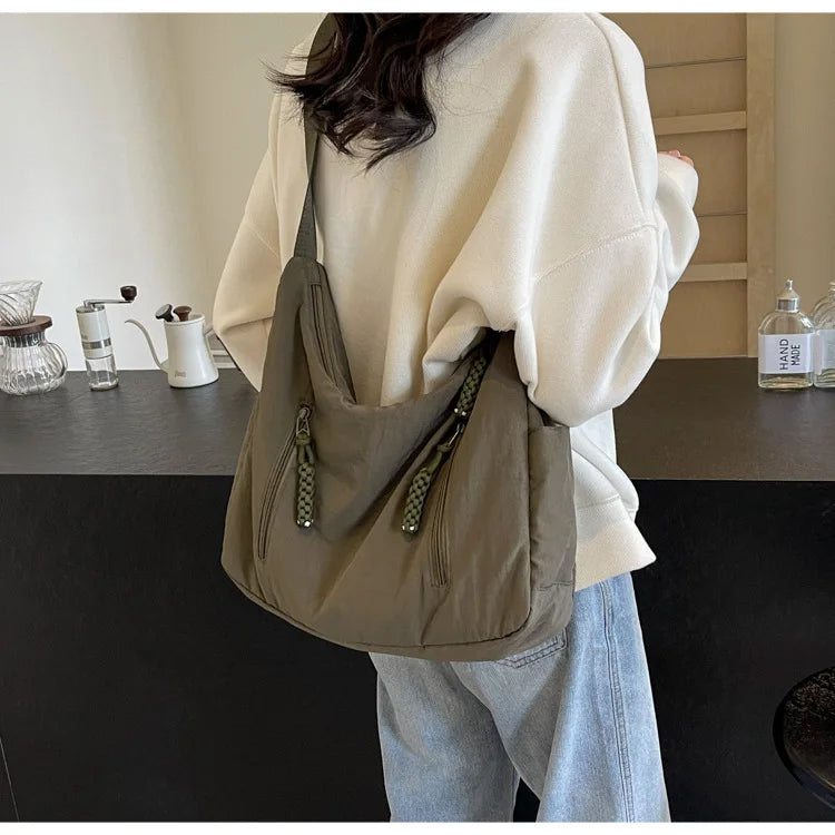Trendy Women's Soft Cloth Shoulder Bag Solid Color Student 2025 Spring Y2k Casual Style Big Handbags Crossbody Bags for Women