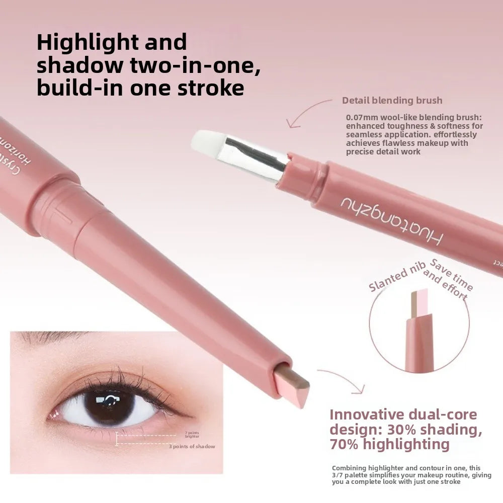 Double Ended Lying Silkworm Pencil Eye Makeup Tool with Brush Highlighter Makeup Pen Mulitfuntional Eye Brightener Makeup Stick