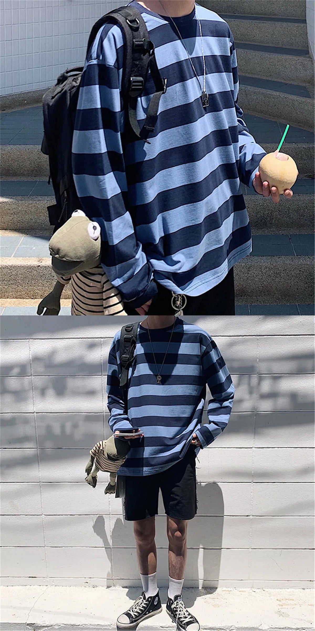 2023 Cool Autumn Fashion Mens Strip T Shirt Korean Hip Hop Casual Tops Women Loose Tops Ulzzang Clothes Males White T Shirts