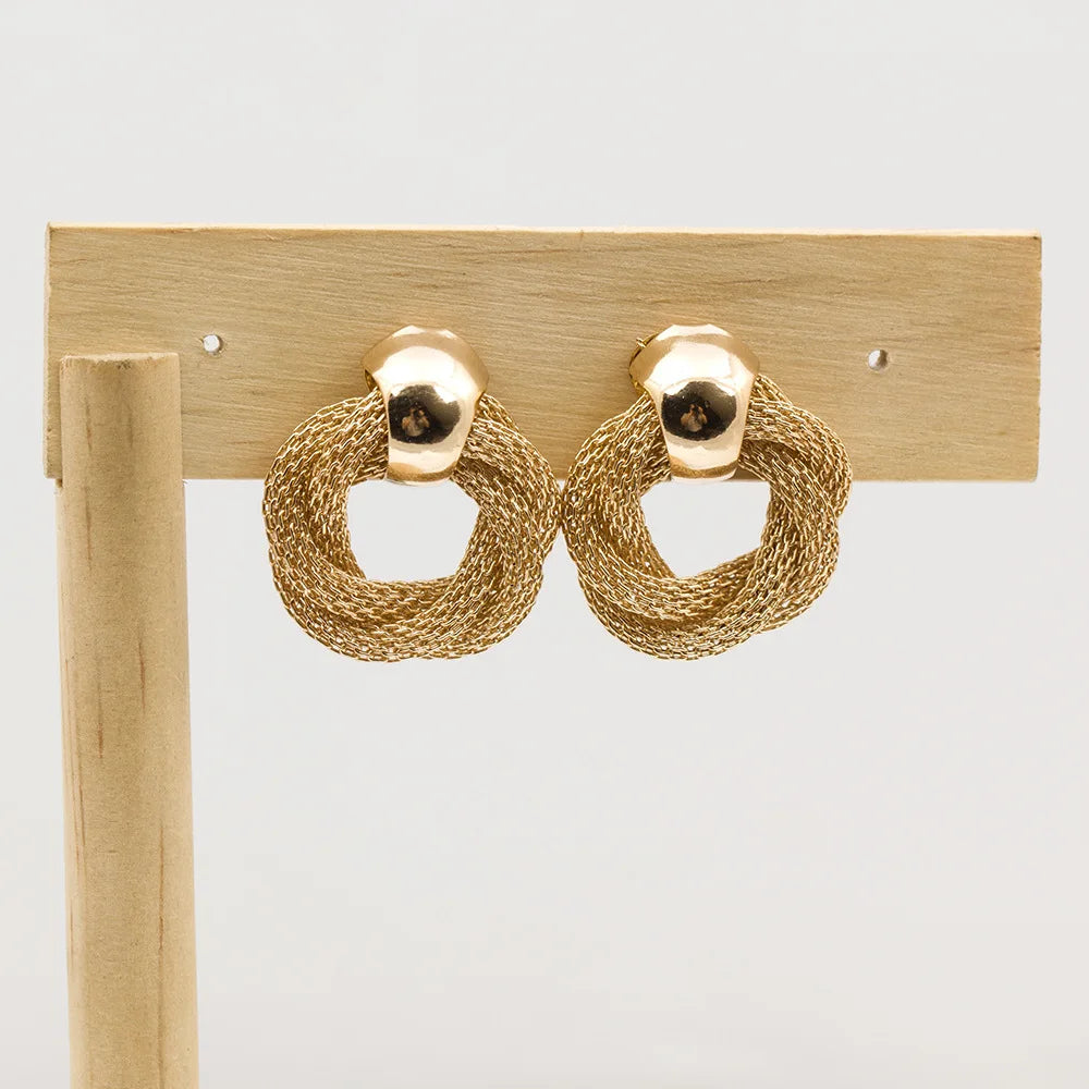 Vintage Metallic Twisted weaving Round Circle Dangle Earrings 2025 New Fashion Wedding Party Drop Earrings for Woman Jewelry