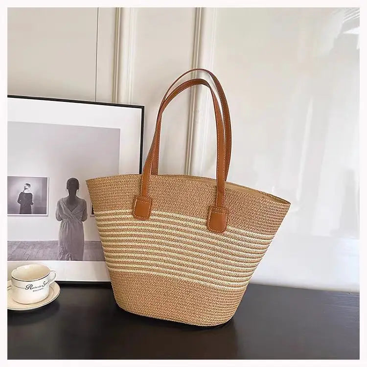 Women's Large Capacity Shoulder Bag Summer Straw Woven Basket Handbag Fashion Female Luxury Designer Beach Bag Bali Shopper Tote