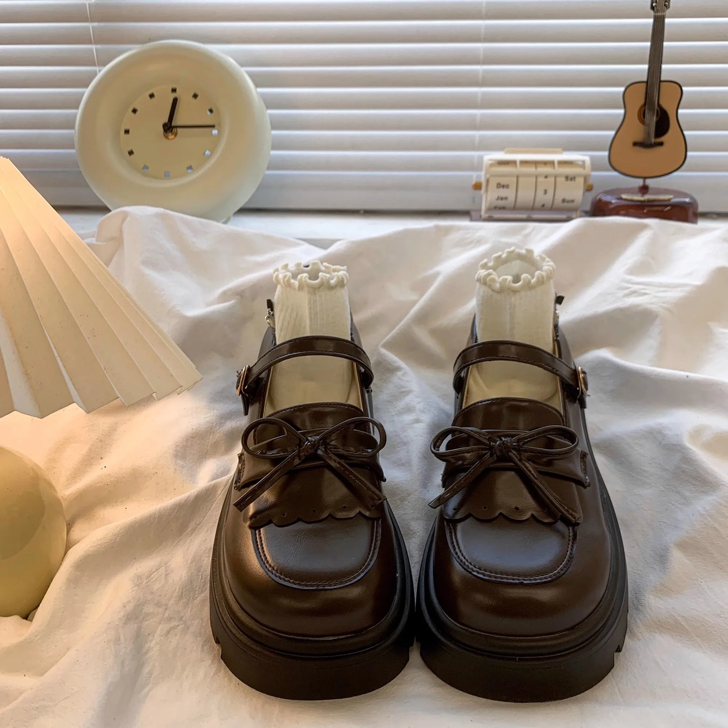 Kids Shoes Black Leather Mary Janes Girls Shoes Bow Thick Sole Casual Party Shoes Toddler Little Girls Fashion Footwear Shoes