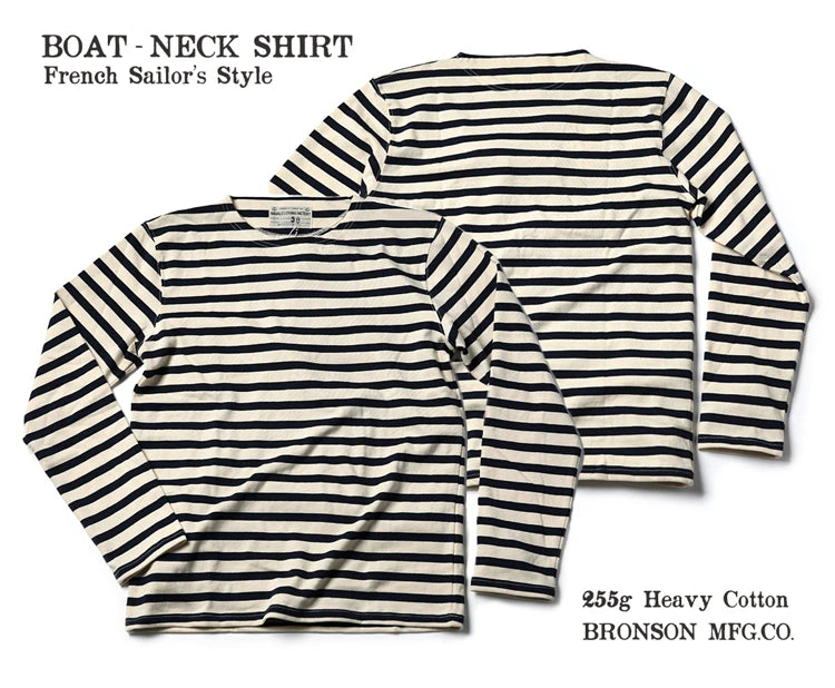 Bronson Sailor's Striped Shirt Vintage Fashion Breton Boat Collar Long Sleeve T-Shirt