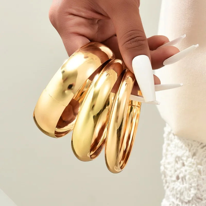 3PCS Set Stainless Steel Round Smooth Bangles for Women Men New Minimalist Gold Color Charm Bracelet Couple Fashion Jewelry Gift