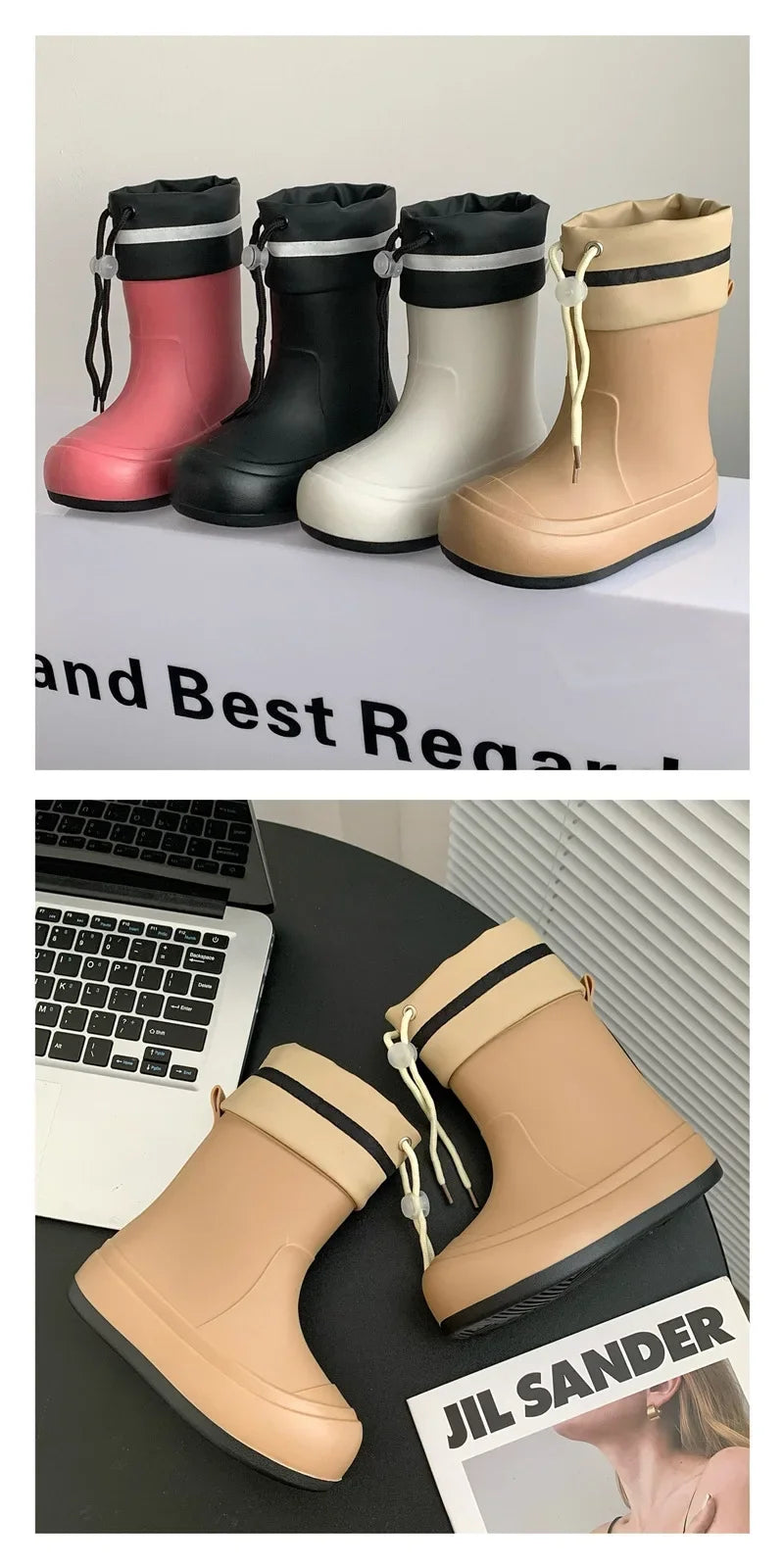 Cute Mid-Calf Rain Boots Women's Student Fashion Casual Play Water Outdoor School Shoes Parent-Child Rain Shoes PVC Material