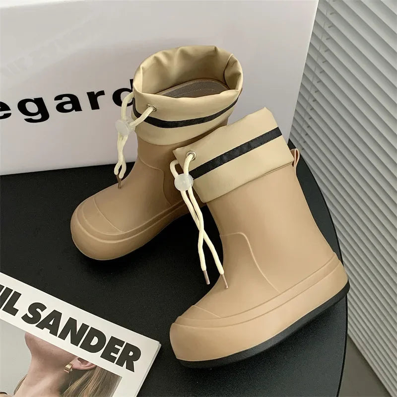 Cute Mid-Calf Rain Boots Women's Student Fashion Casual Play Water Outdoor School Shoes Parent-Child Rain Shoes PVC Material
