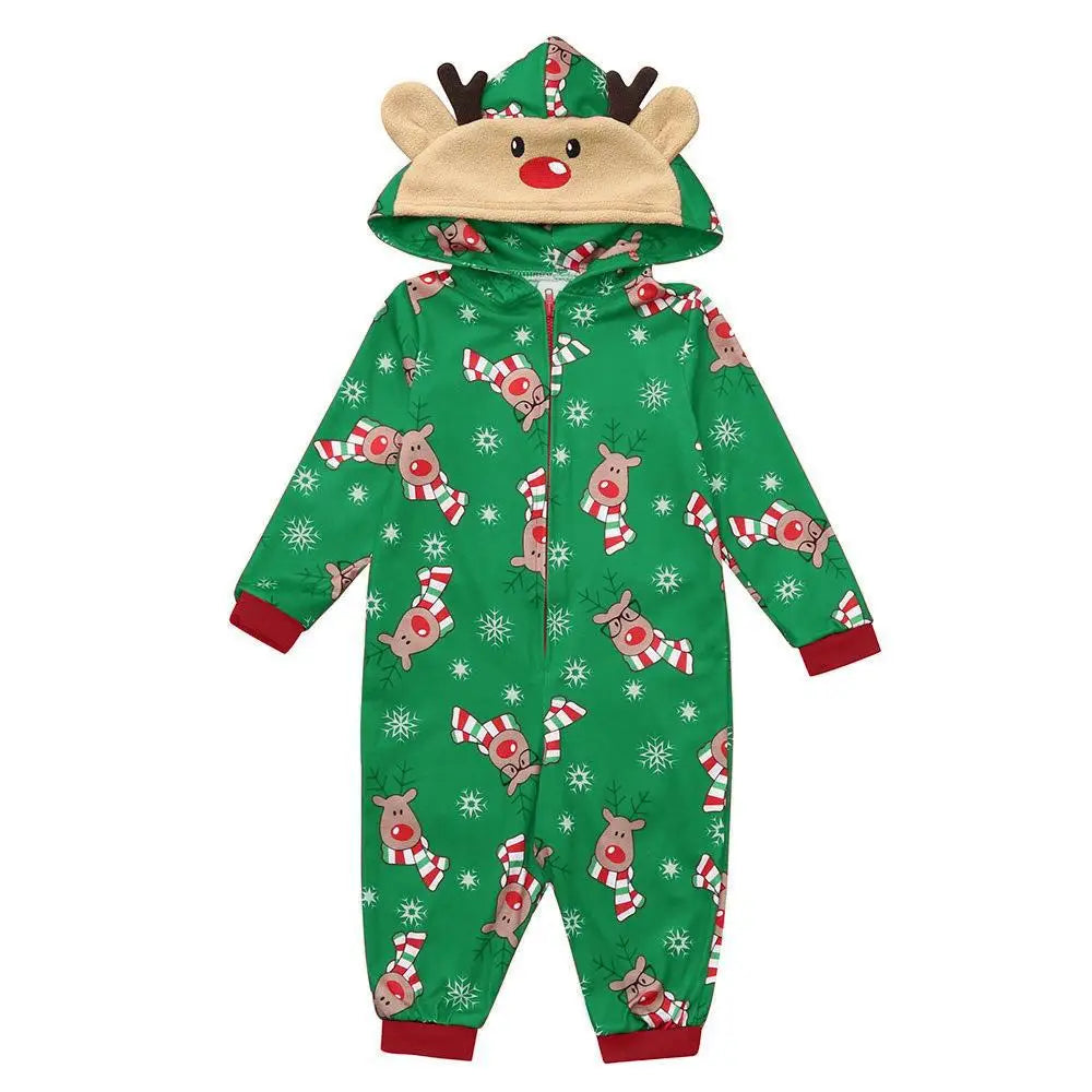 Christmas Family Matching Onesie Elk Print Cute Soft Jumpsuit Mom Dad Kids Clothing Sets Hooded Zipper Overall Xmas Look Pyjamas
