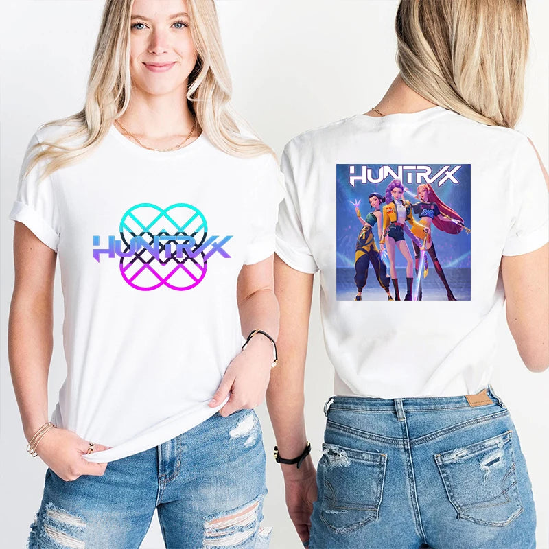 Kpop Demon Hunter HuntrX Print T-Shirts Fashion Casual Short Sleeve T-shirt Fashion Korean Anime Tshirts Women Clothes Tees Tops