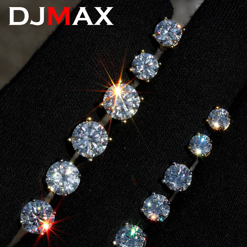 DJMAX 0.5-2ct Moissanite Diamond Stud Earrings for Women Original 925 Sterling Silver Lady's Moissanite Earring New 2025