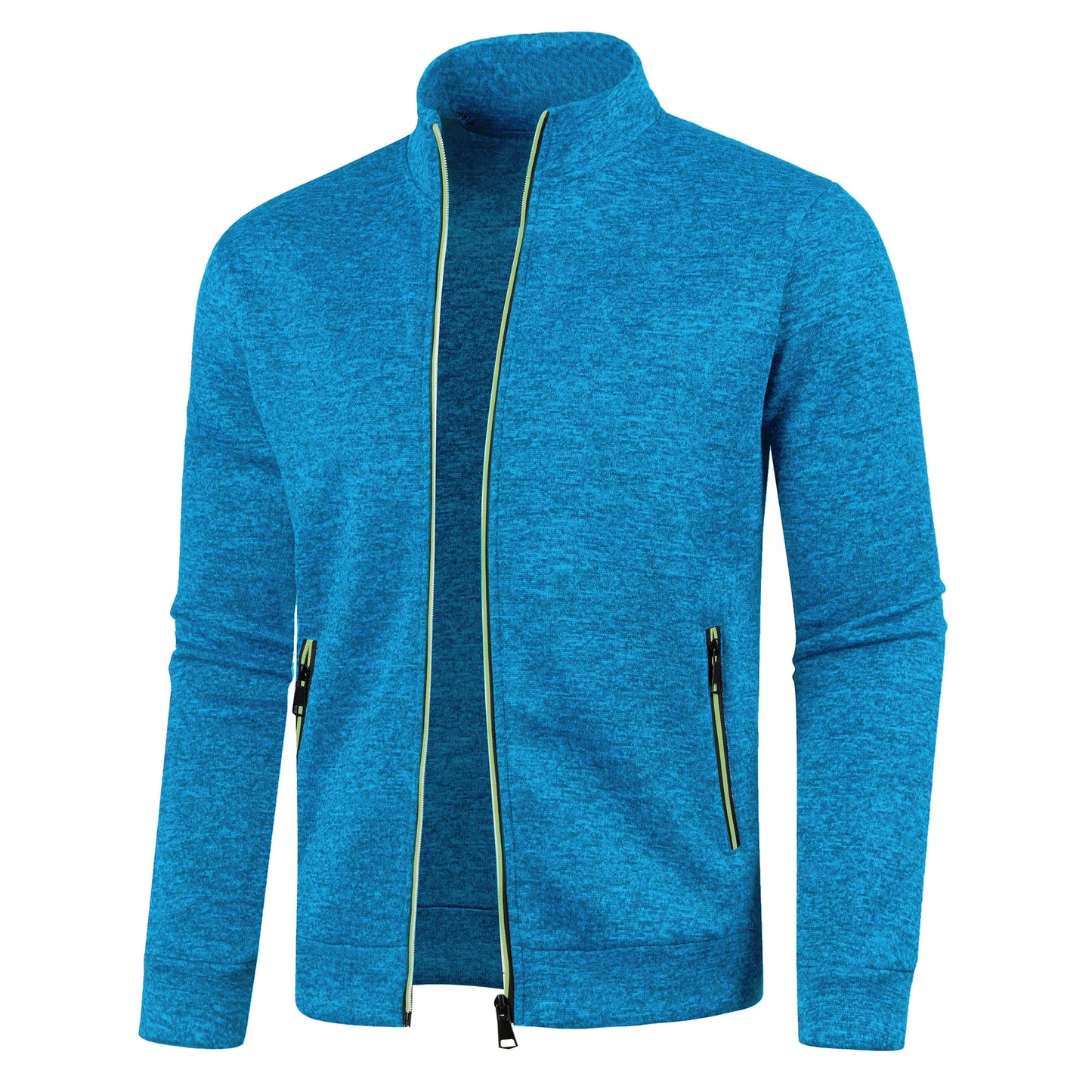 Autumn and Winter Men's New Long Zipper Color Block Sweater Sleeves Thin Plush Sweater Jacket Casual Slim Fit Comfortable Coat