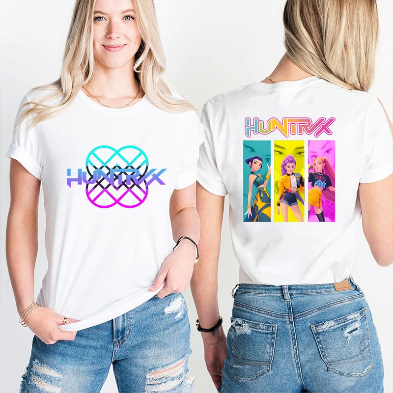 Kpop Demon Hunter HuntrX Print T-Shirts Fashion Casual Short Sleeve T-shirt Fashion Korean Anime Tshirts Women Clothes Tees Tops