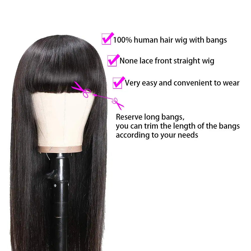 Wig With Bangs Fringe Wigs Human Hair Wig For Women Brazilian 100%Human Hair Sale Bangs Wig Full Machine Made Remy Hair Glueless