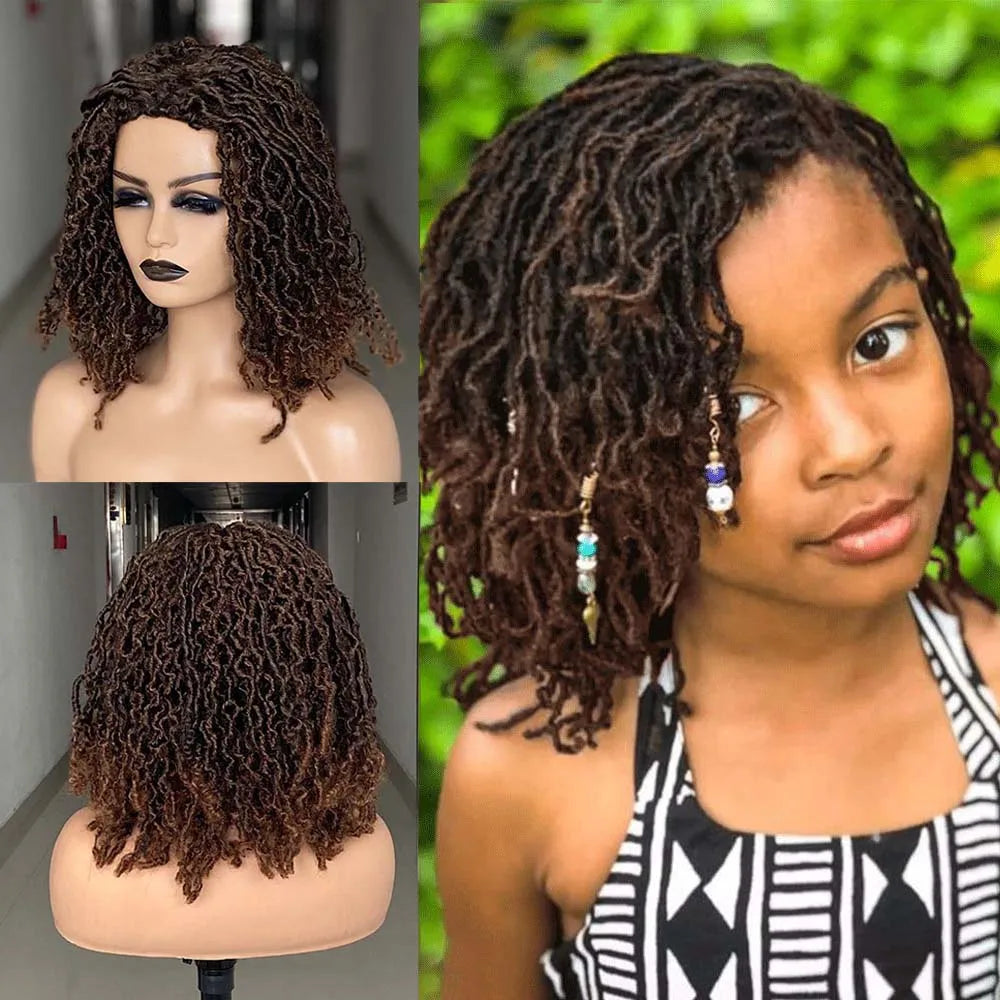Short Braided Wigs For Black Women Short Dreadlock Wigs Afro Braids Curly Synthetic Hair Nu Faux Locs Wigs For Black Women