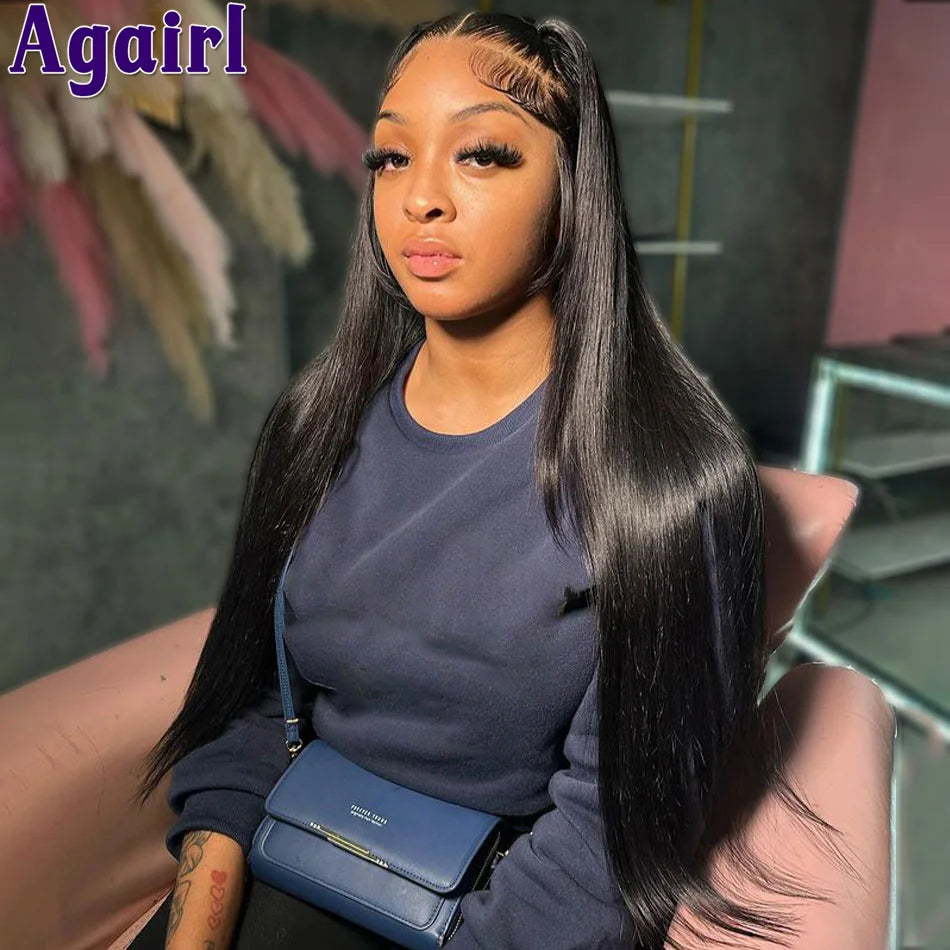 32 34 Inches Ready Go Green Highlight 13X6 Lace Front Human Hair Wigs Pre Plucked 13x6 Bone Straight Lace Frontal Wigs for Women