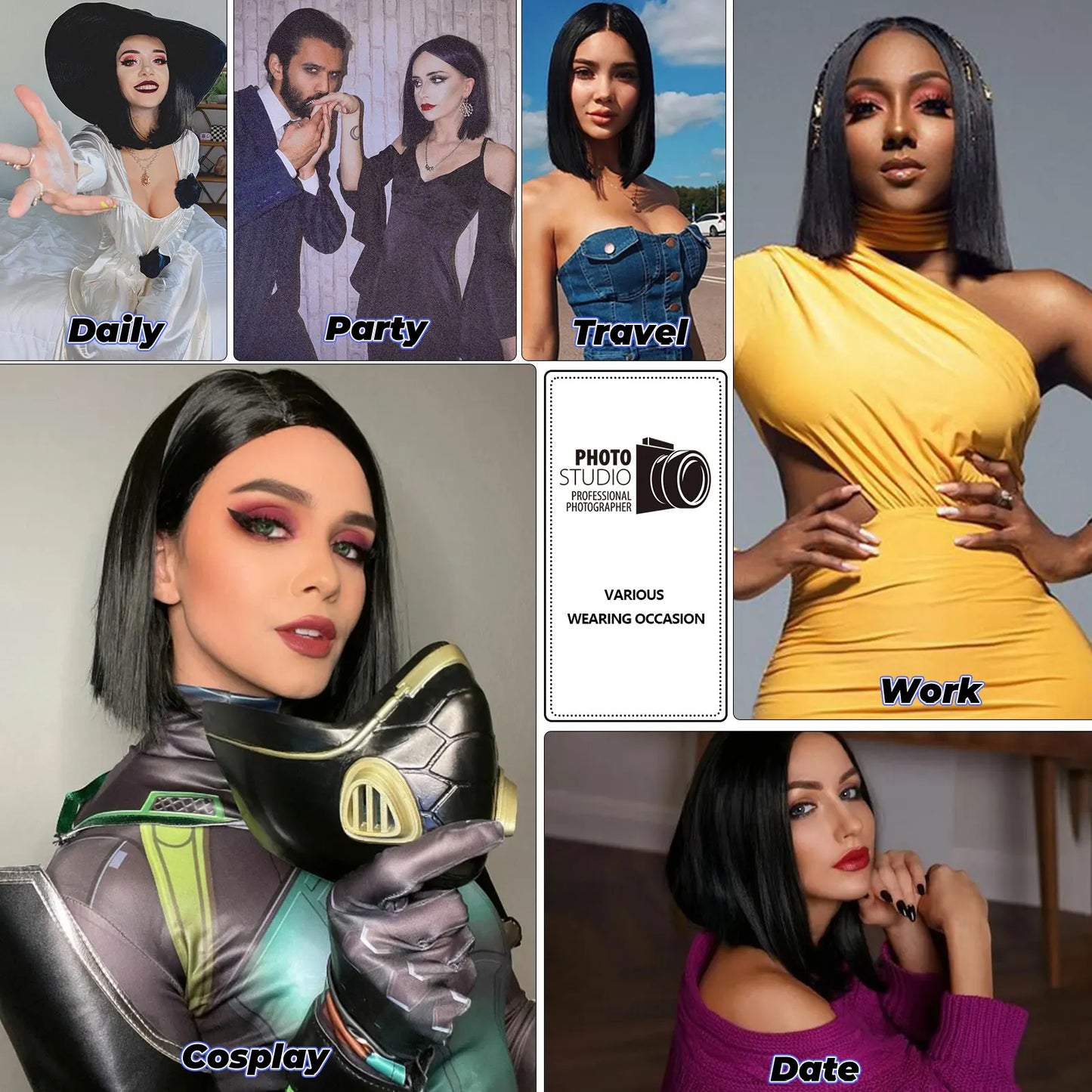 Light Blue Synthetic Short Bob Wig Straight Blue Wig for Women Shoulder Length Wigs Colorful Wig for Daily Use Party Cosplay