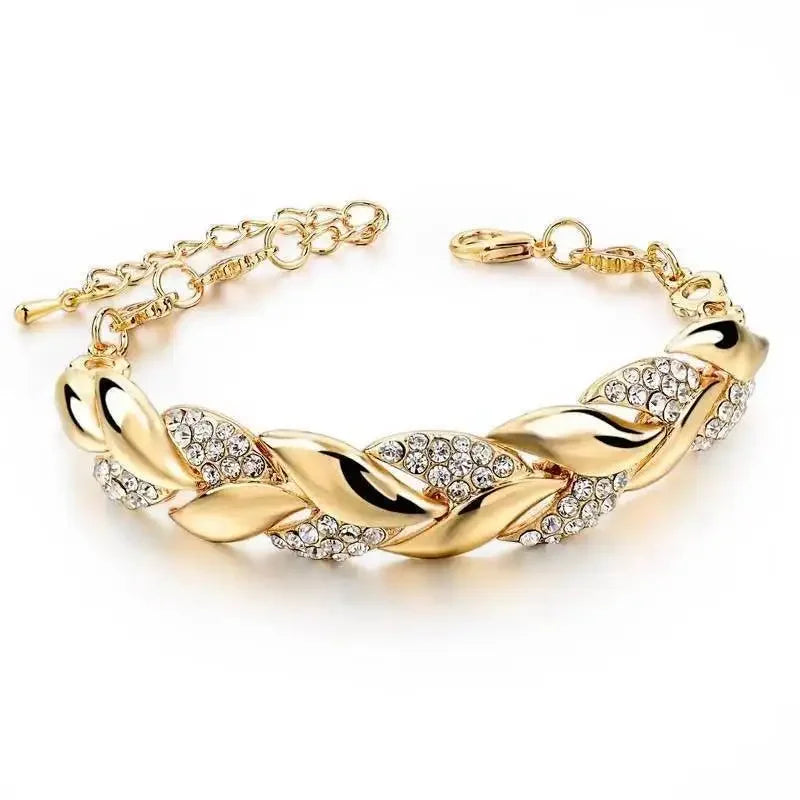 Luxury Love Braided Leaf Bracelet Charm Crystal Wedding Bracelets for Women Anniversary Valentines Day Gifts Aesthetic Jewelry