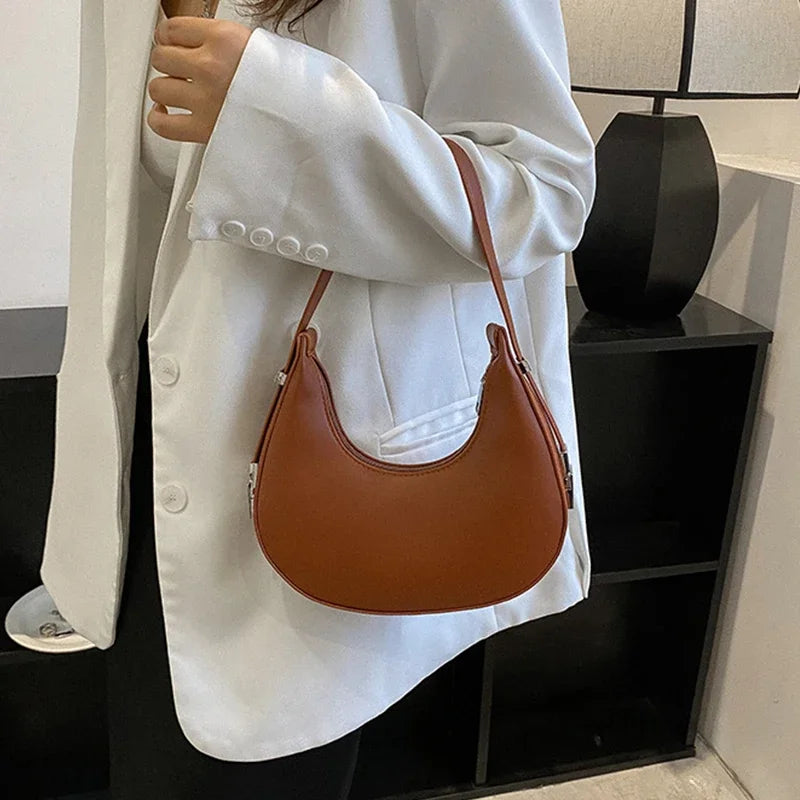 Fashion Luxury Design PU Leather Hobo Shoulder Bag Women Small Clutch Handbag Purse Female Underarm Bag Travel Totes