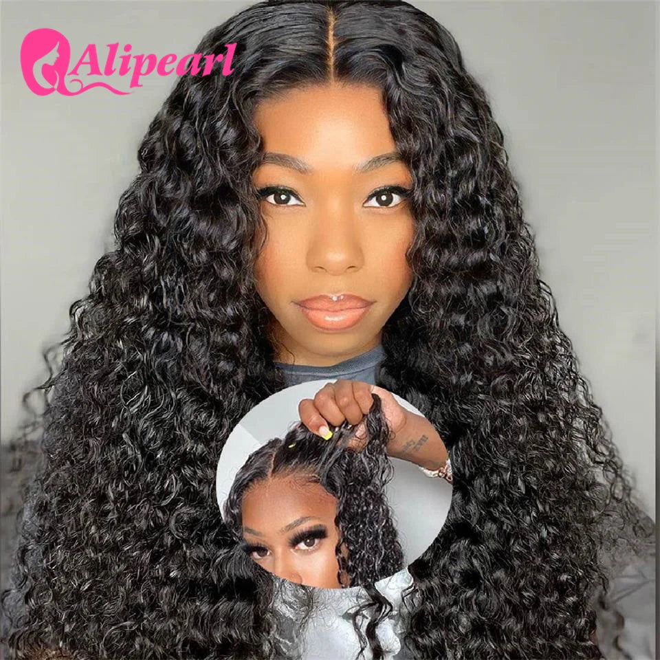 AliPearl Hair Ready to Go Glueless Wig Human Hair Deep Wave 5x5 Transparent Lace Closure Wig Pre-Cut Ready Go Lace Wig For Women
