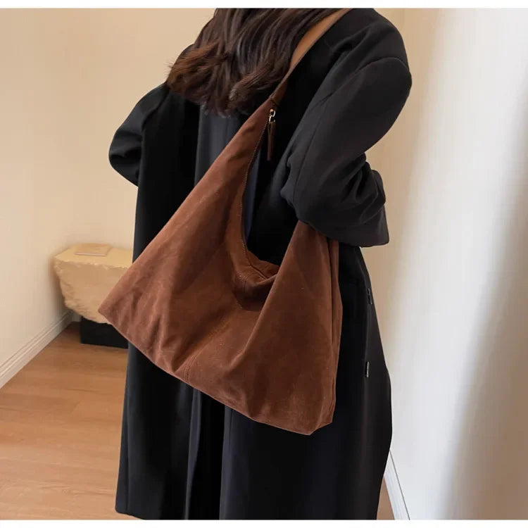 Vintage Suede New Large Capacity Women Tote Bag 2025 Autumn Winter Commute Shoulder Crossbody Bags Fashion Trend Underarm Bags