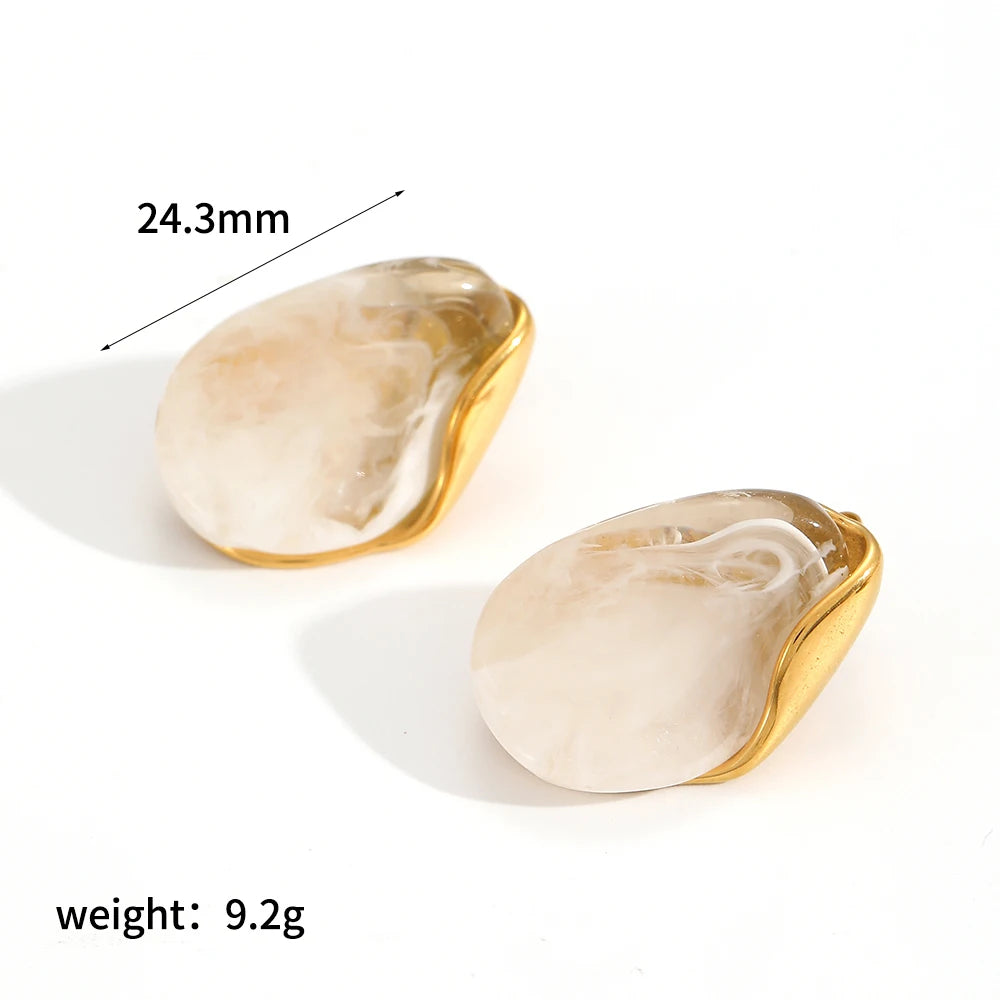 2025 New Design Brown Resin Geometric Shape Earrings Stainless Steel 18k Gold-plated Ear Studs for Women