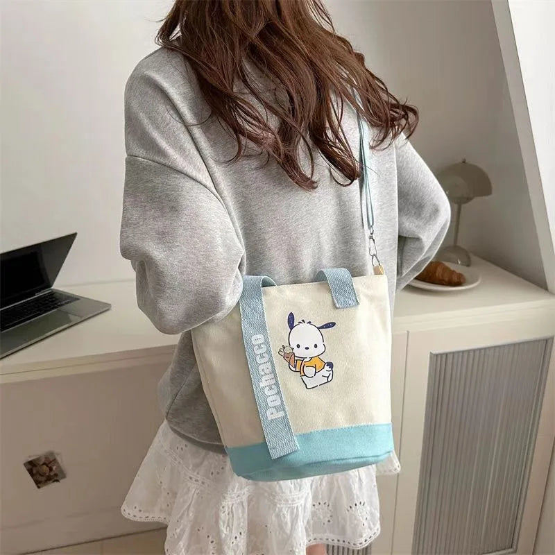 Sanrio Hello Kitty Kuromi Canvas Shoulder Bag Kawaii Anime Print Lightweight Crossbody Purse for Girl