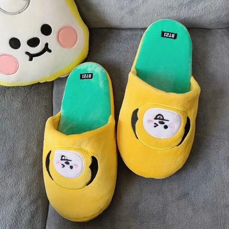 Anime BT21 Kawaii Plush Cotton Slippers Chimmy Cooky Women Fashion Spring Autumn Indoor Non-Slip Slippers