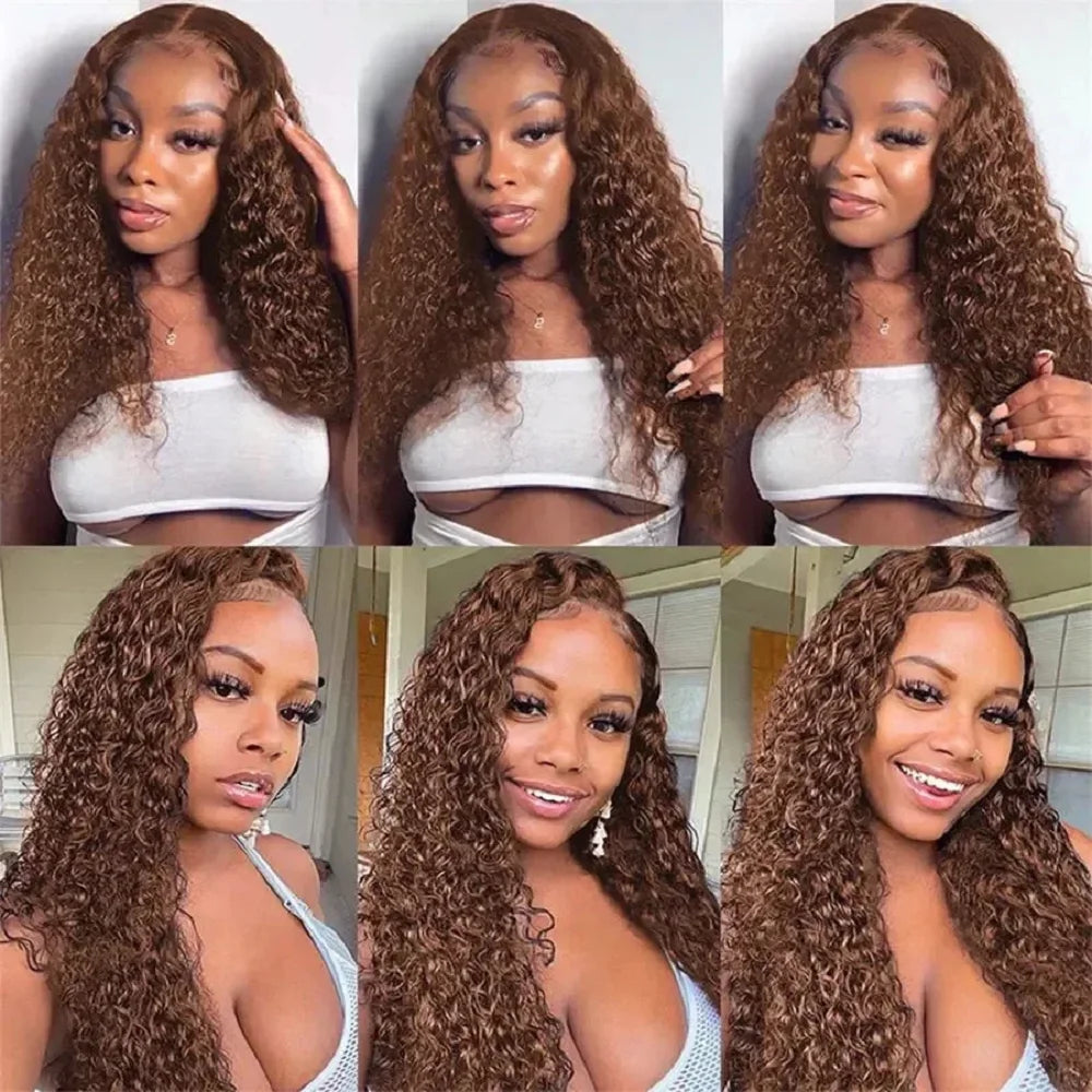 200 Density Chocolate Brown Deep Wave Lace Front Human Hair Wig 38Inch Color Hd Lace Frontal Wig For Women 13x4 Water Curly Wigs