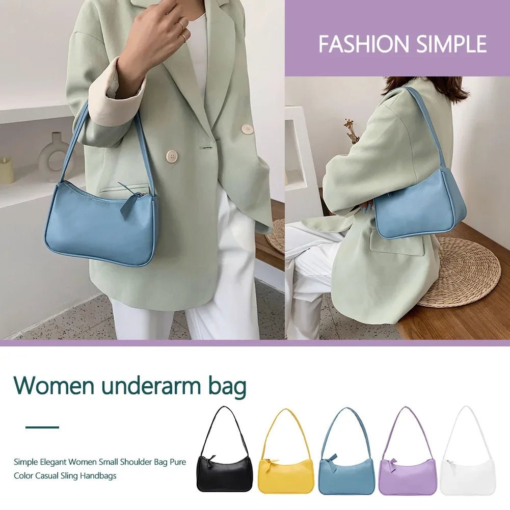 New Retro Soft PU Leather Women Shoulder Underarm Bags Casual Solid Color Small Top-Handle Handbags Ladies Fashion Shoulder Bags