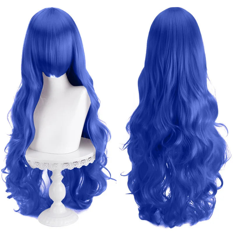 Diagonal Bangs Curly Long Wave Wig for Women Heat-resistant Fiber Synthetic Wig for Daily Cosplay