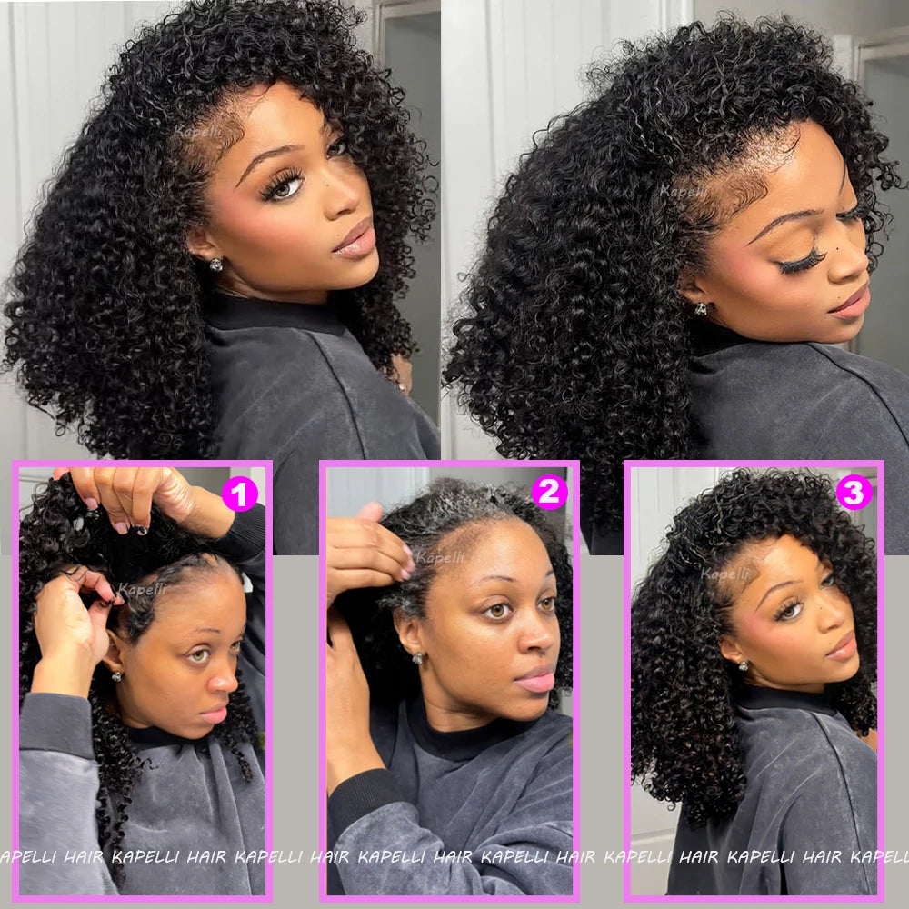 Half Wig Human Hair Kinky Curly Glueless Wig Human Hair Ready to Wear 3 IN 1 Half Wig With Drawstring 250 Density Curly Half Wig
