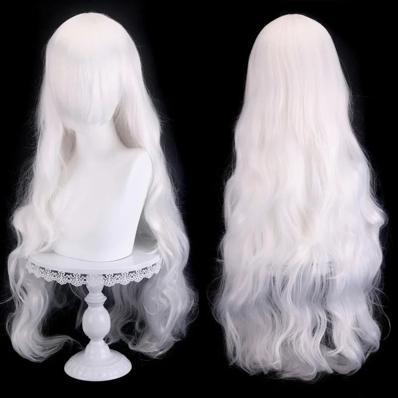 Diagonal Bangs Curly Long Wave Wig for Women Heat-resistant Fiber Synthetic Wig for Daily Cosplay