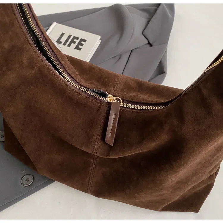 Vintage Suede New Large Capacity Women Tote Bag 2025 Autumn Winter Commute Shoulder Crossbody Bags Fashion Trend Underarm Bags
