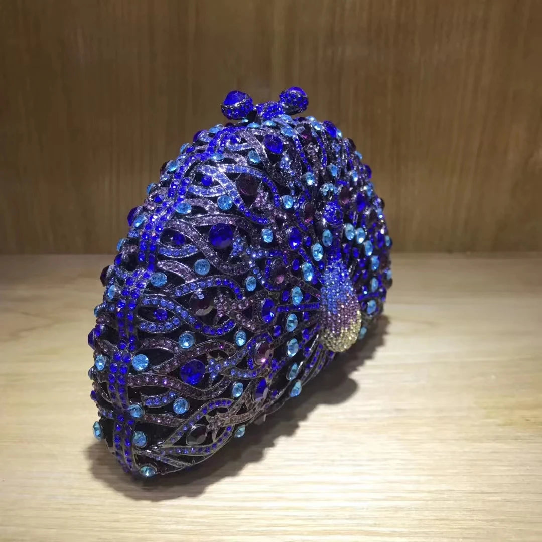 Women Peacock Animal Multicolored Clutch Bag Diamond Crystal Dinner Party Gala Handbag Wedding Bridal Birthday Gift Cute Purse