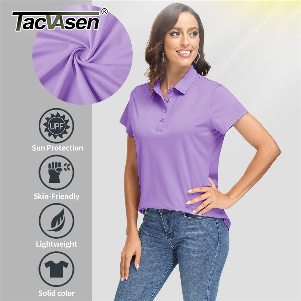 TACVASEN Summer UPF 50+ Short Sleeve Shirts Womens Sun Protection T-shirts Quick Dry 4 Buttons Tennis Workout Tee Golf Pullovers