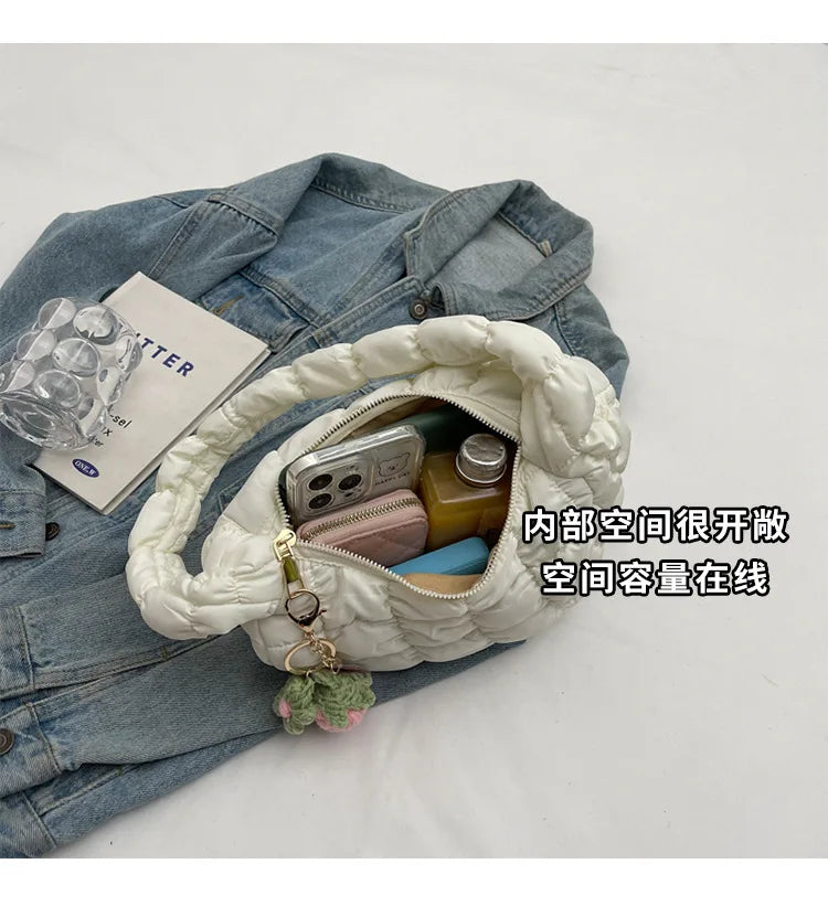 Women's Bag Korean Version Sweet Girly Style Shoulder Bag Fashion Casual Bubble Dumpling Bag Fold Cloud Bag Fashion Exquisite