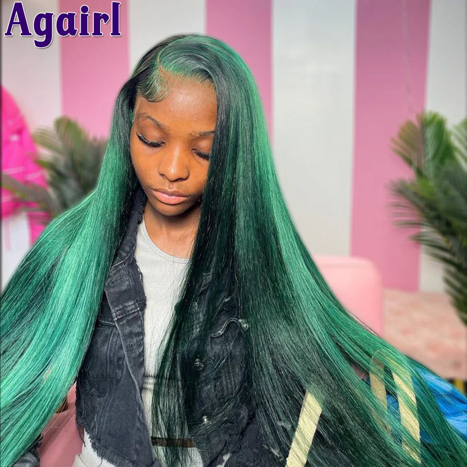 32 34 Inches Ready Go Green Highlight 13X6 Lace Front Human Hair Wigs Pre Plucked 13x6 Bone Straight Lace Frontal Wigs for Women