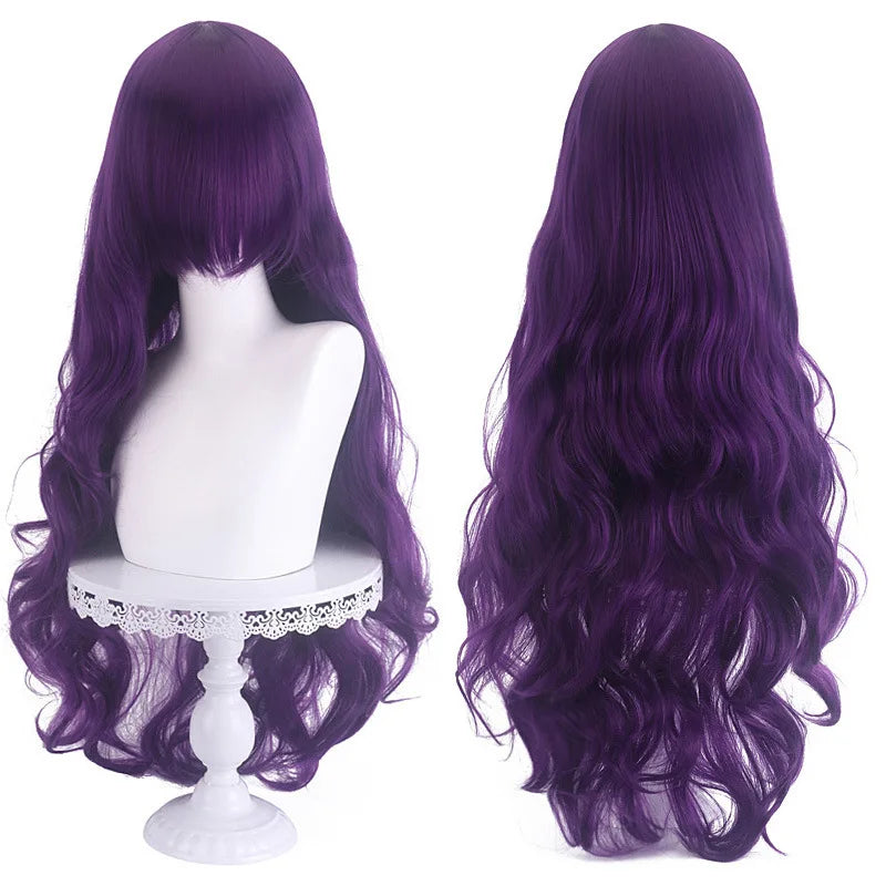 Diagonal Bangs Curly Long Wave Wig for Women Heat-resistant Fiber Synthetic Wig for Daily Cosplay