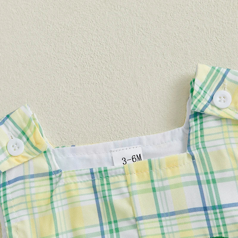 Toddler Baby Girls Boys Overalls Romper Cute Plaid Embroidery Dinosaur Sleeveless Jumpsuits Children Summer Clothes