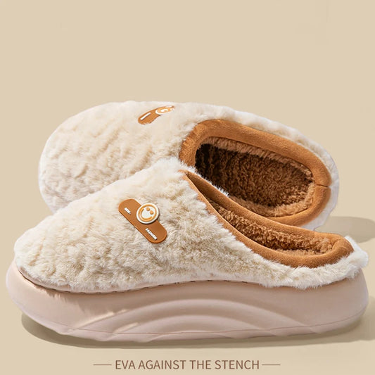 Thick Bottom Cotton Slippers for Women 2025 Winter Indoor Non Slip Home Cotton Slippers Woman Faux Fur Warm Plush Slides Ladies